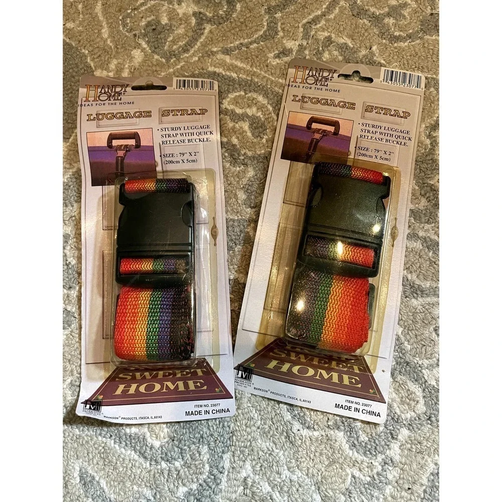 TWO Vintage Rainbow Luggage Straps NIP New Vintage 1980s